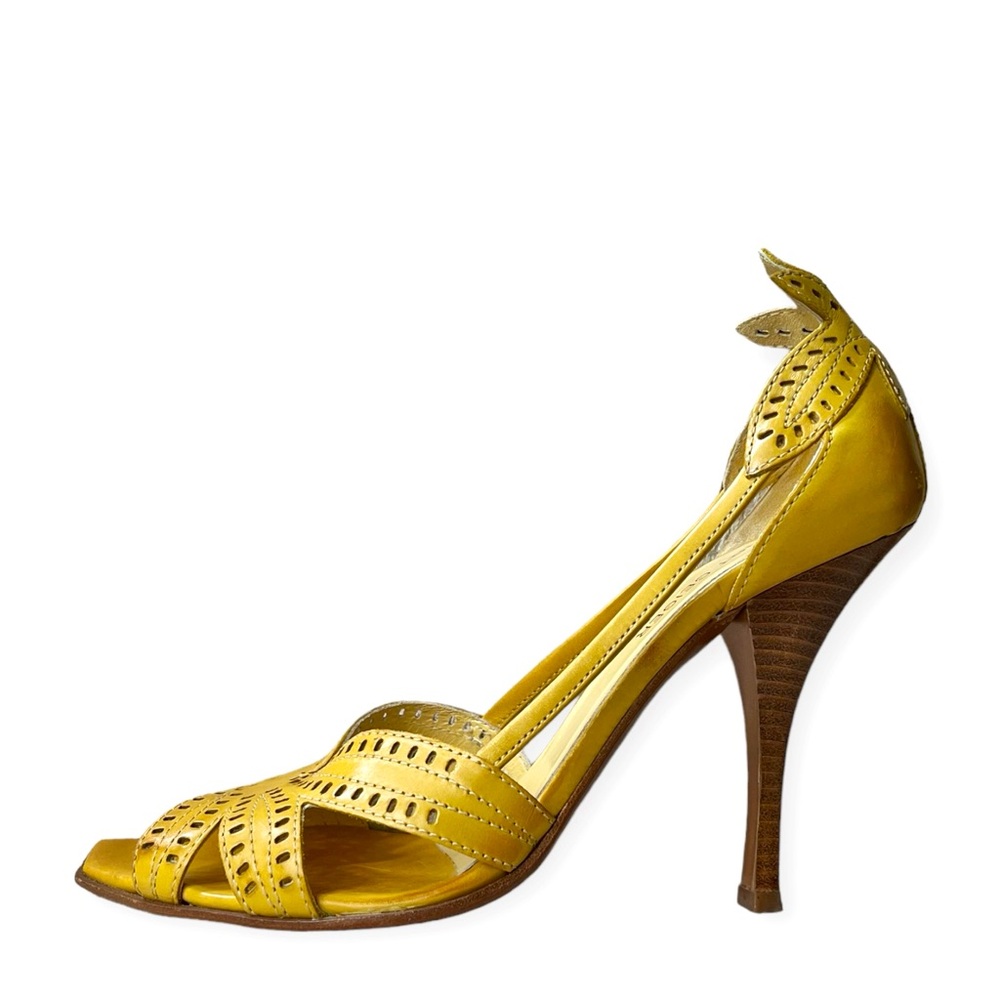 Kurt Geiger Lemon Yellow Leather Cut Out High Heeled Sandals, sz 7.5